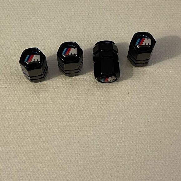BMW Motorsports Valve Stem Caps in Black Set of 4 NWT - Picture 2 of 4